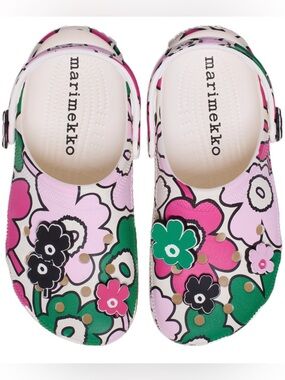 Crocs Marimekko Pink Green Floral Clog Sandals, size W11